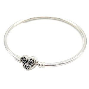 Pandora bracelet  Butterfly Bangle Heart Rhinestone Size small 17 cm Silver Tone